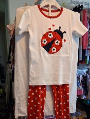 Gymboree Girls White & Red Ladybug Applique Pajama Set Size 8.